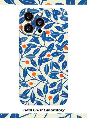 蓝色树叶国风简约高级菲林二合一手机壳适用苹果17nova14华为p70mate60小米15opporen14ovivo荣耀300iPhone16