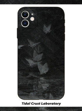 复古意象画化蝶飞舞黑色液态硅胶软壳适用苹果17nova14华为p70mate70小米15opporeno14vivo30荣耀300iPhone15