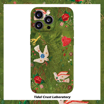 飞舞燕子绿色非刺绣光滑菲林二合一手机壳适用苹果17nova14华为p70mate60小米15opporenovivo荣耀300iPhone16