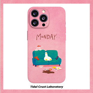 粉卡通周一上班奋斗鸭菲林二合一手机壳适用苹果17nova14华为p70mate60小米15opporen14ovivo荣耀300iPhone16