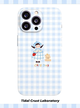 蓝色格子可爱女孩菲林二合一手机壳适用苹果17nova14华为p70mate60小米15opporen14ovivo荣耀300iPhone16