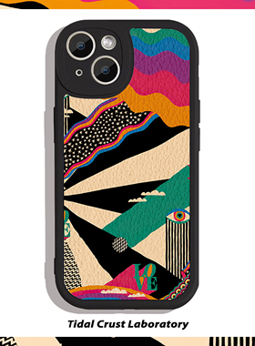 黑色小羊皮撞色高级ins风插画全包手机壳适用苹果17nova14华为p70/mate70小米15reno14vivo30荣耀300iPhone15