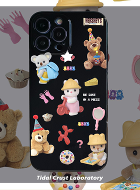 黑色亮面卡通简笔画多彩动物手机壳适用适用苹果15nova10华为p50E/mate40小米13opporeno9vivo荣耀80iPhone14
