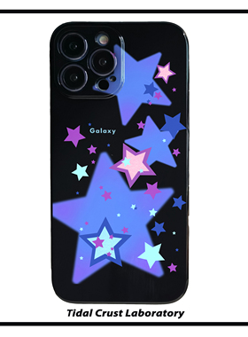 黑色亮面卡通五角星y2k酷女全包手机壳适用苹果15nova10华为p50E/mate40小米13opporeno9vivo荣耀80iPhone14