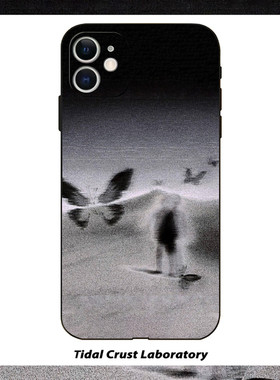 复古意象画化蝶飞舞黑色液态硅胶软壳适用苹果15nova10华为p50mate60pr小米14opporeno9vivo荣耀80iPhone14