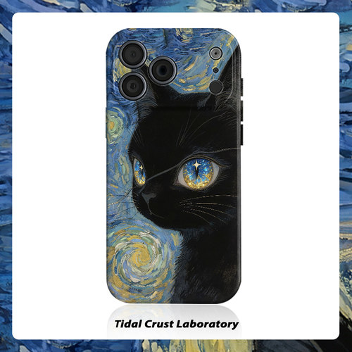 艺术油画星空下的黑猫菲林二合一手机壳适用苹果17nova14华为p70mate60小米15opporen14ovivo荣耀300iPhone16
