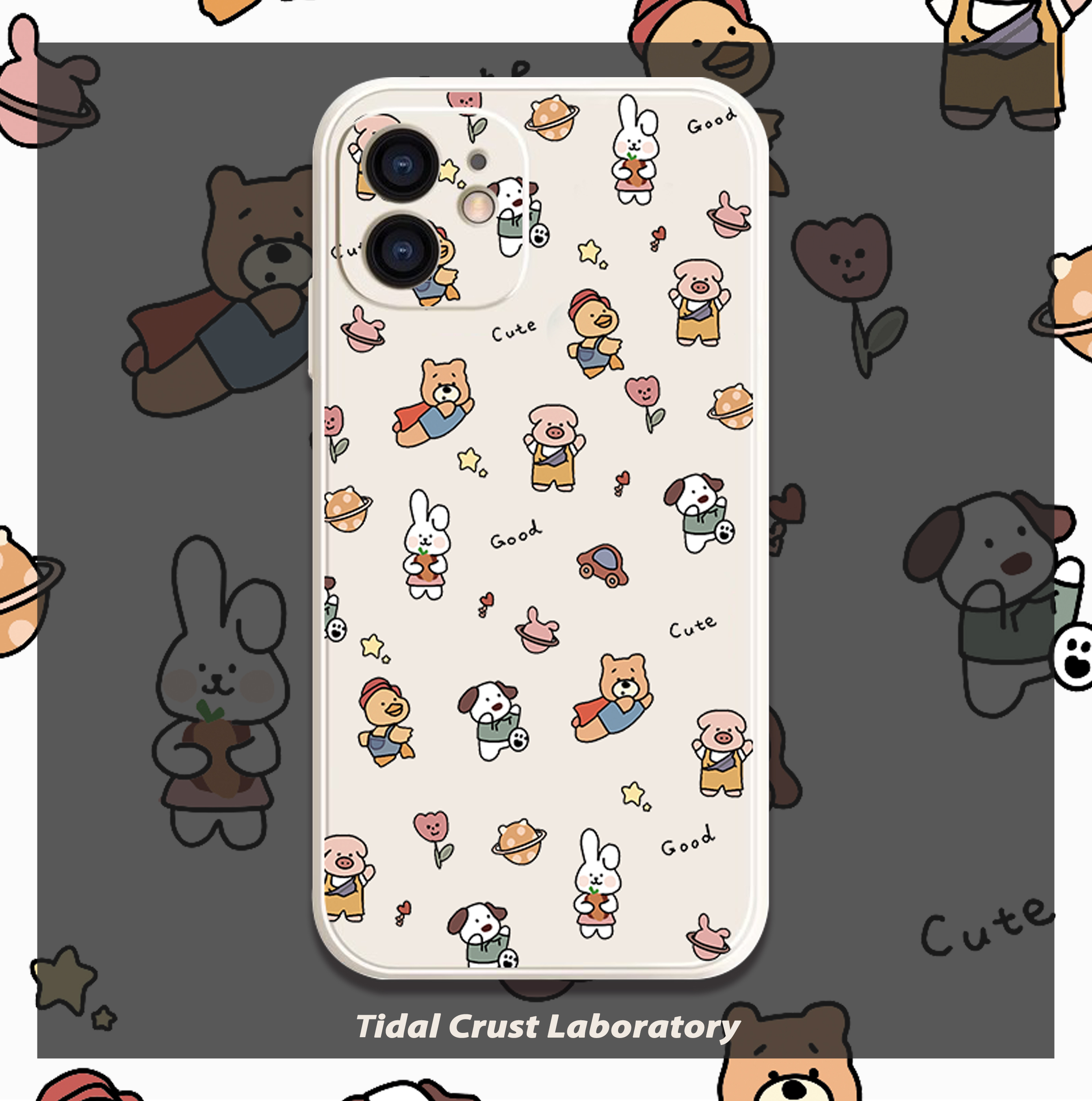 卡通满屏动物简笔画液态硅胶全包手机壳适用苹果17nova14华为p70/mate70小米15opporeno14vivo30荣耀iPhone15