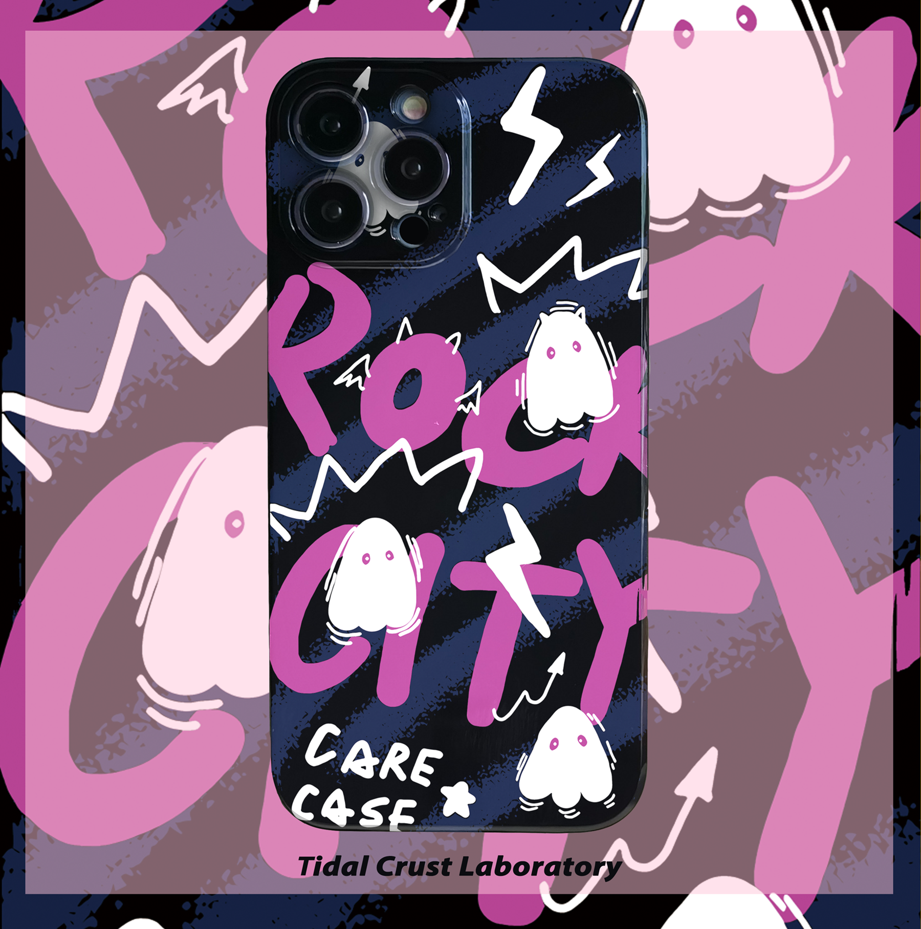 亮面黑壳卡通涂鸦可爱手机壳适用苹果15nova10华为p50e/mate40小米13