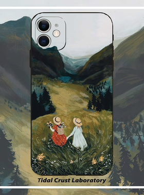 黑色液态硅胶油画可爱女孩全包手机壳适用苹果17nova14华为p70mate70小米15opporeno14vivo30荣耀300iPhone15