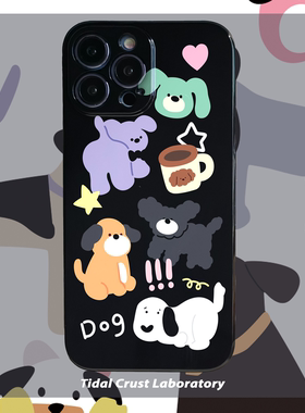 黑色亮面卡通手绘插画简笔画卡通手机壳适用苹果15nova10华为p50E/mate40小米13opporeno9vivo荣耀80iPhone14