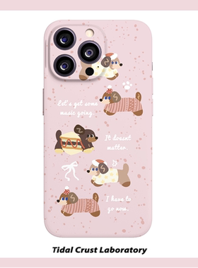 粉色可爱圣诞腊肠狗菲林二合一手机壳适用苹果17nova14华为p70mate60小米15opporen14ovivo荣耀300iPhone16