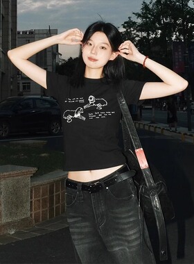 短袖T恤上衣潮纯棉短款露脐辣妹