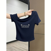 短款 版 小上衣 夏季 辣妹修身 型嘎嘎显瘦推荐 设计感斜肩T恤女短袖