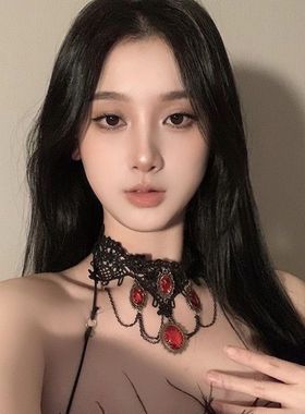 欧美复古宫廷项链万圣节暗黑公主蕾丝锁骨链小众choker项圈脖颈链