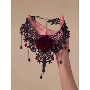 配饰蕾丝项链哥特复古流苏锁骨项圈暗黑choker颈链万圣节颈饰