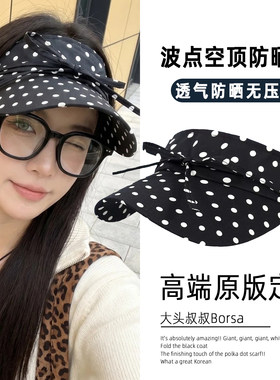 波点防晒帽女大檐夏季空顶户外运动遮阳帽子防紫外线鸭舌帽网球帽