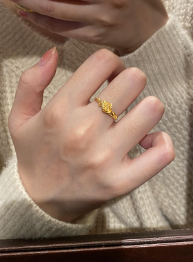 新中式玫瑰与蛇戒指复古灵蛇戒指生肖蛇戒气质高级感简约本命指环