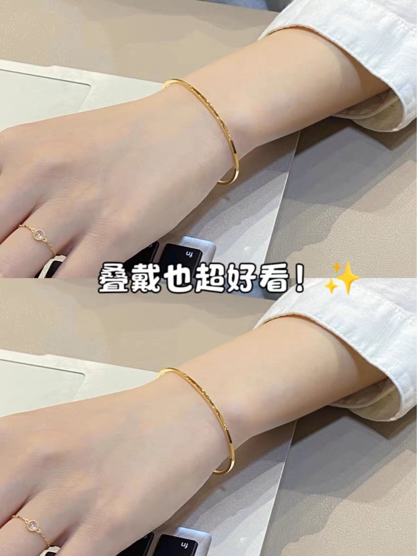 小金球细素圈开口金手镯可调节手饰ins夏小众设计简约质感镯子