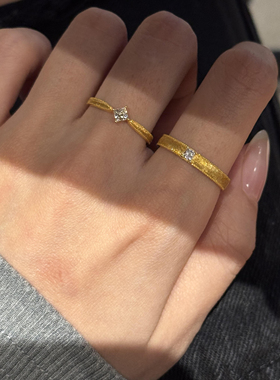 复古简约拉丝方形锆石戒指女小众设计百搭时尚气质高级感戒子指环