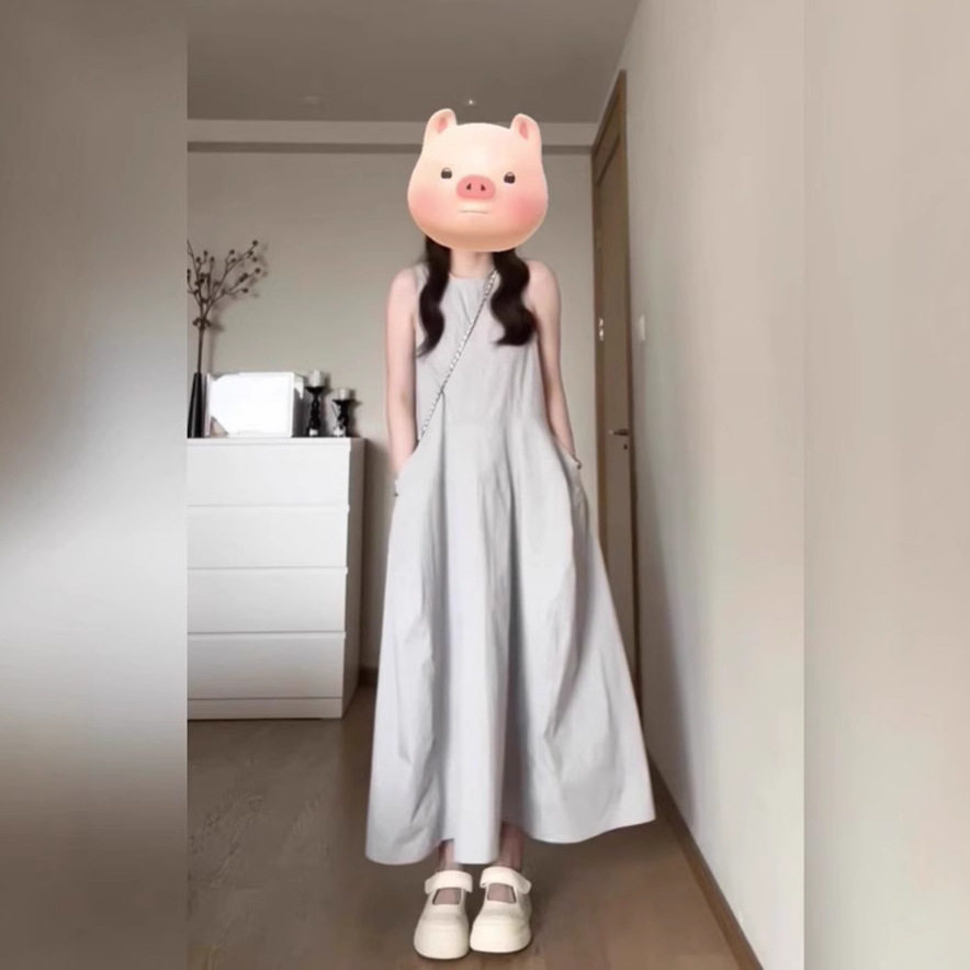 法式灰色无袖背心连衣裙子女夏季2026新款小个子高级感气质中长裙