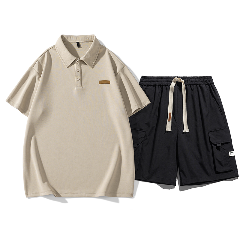 新款工装裤夏季POLO衫套装抗菌短袖男士短袖套装时尚休闲宽松搭配