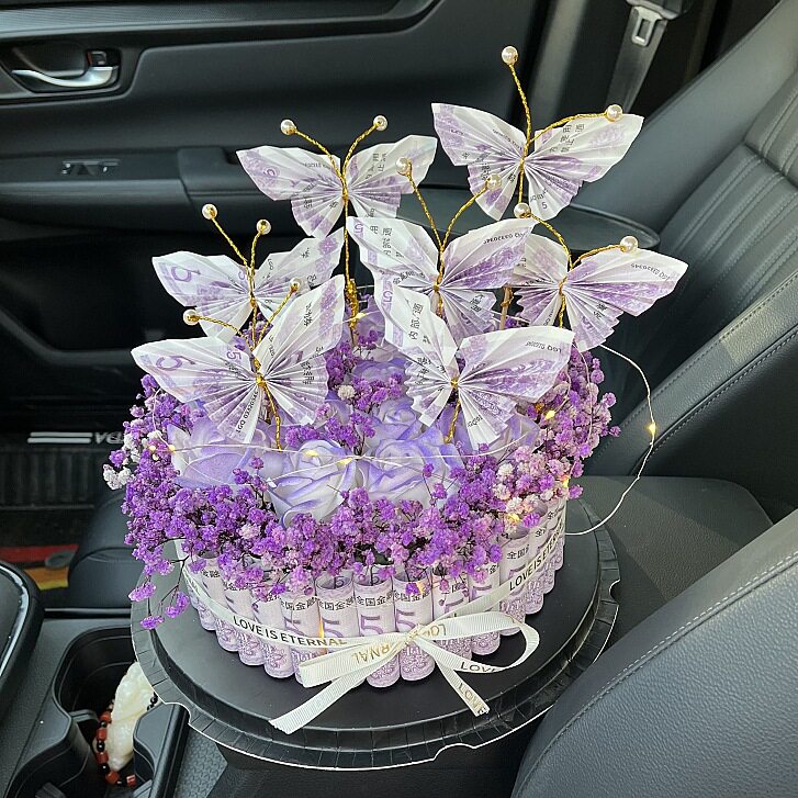 香烟蝴蝶有钱花束蛋糕礼盒装DI永生花