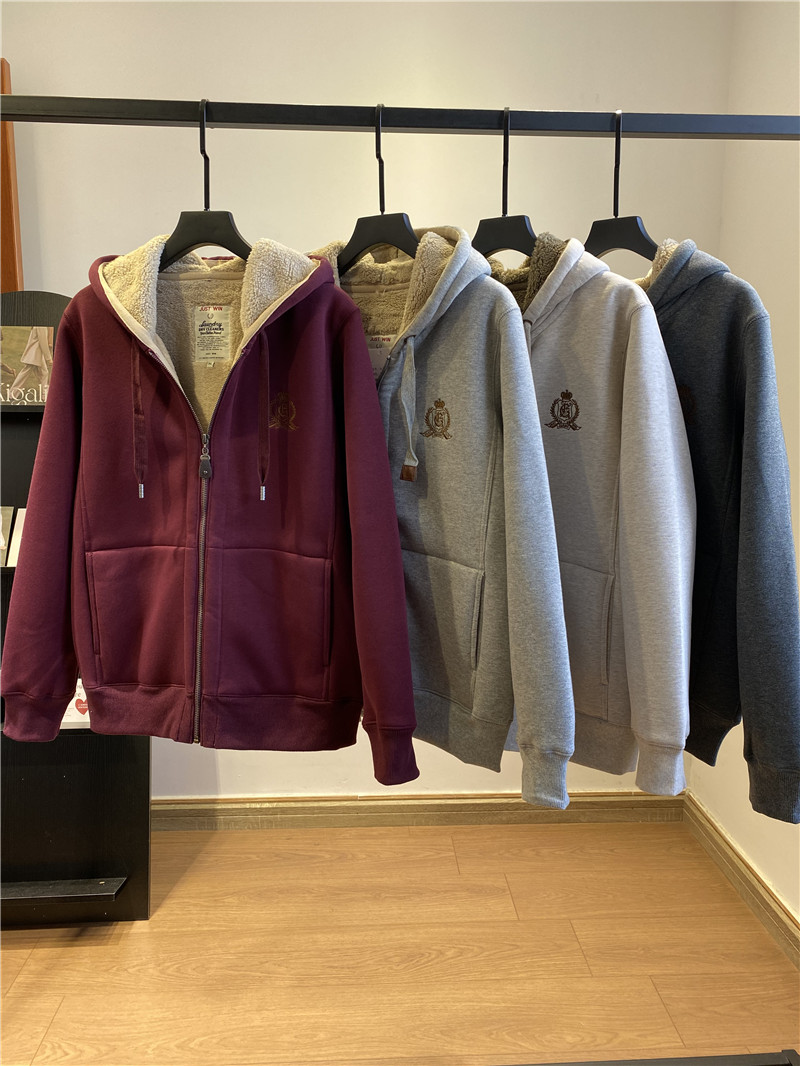 休闲羊羔绒加绒加厚开衫外套