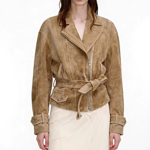 今年流行特惠HN6139真皮皮衣山羊绒面皮欧美风休闲气质腰带收腰