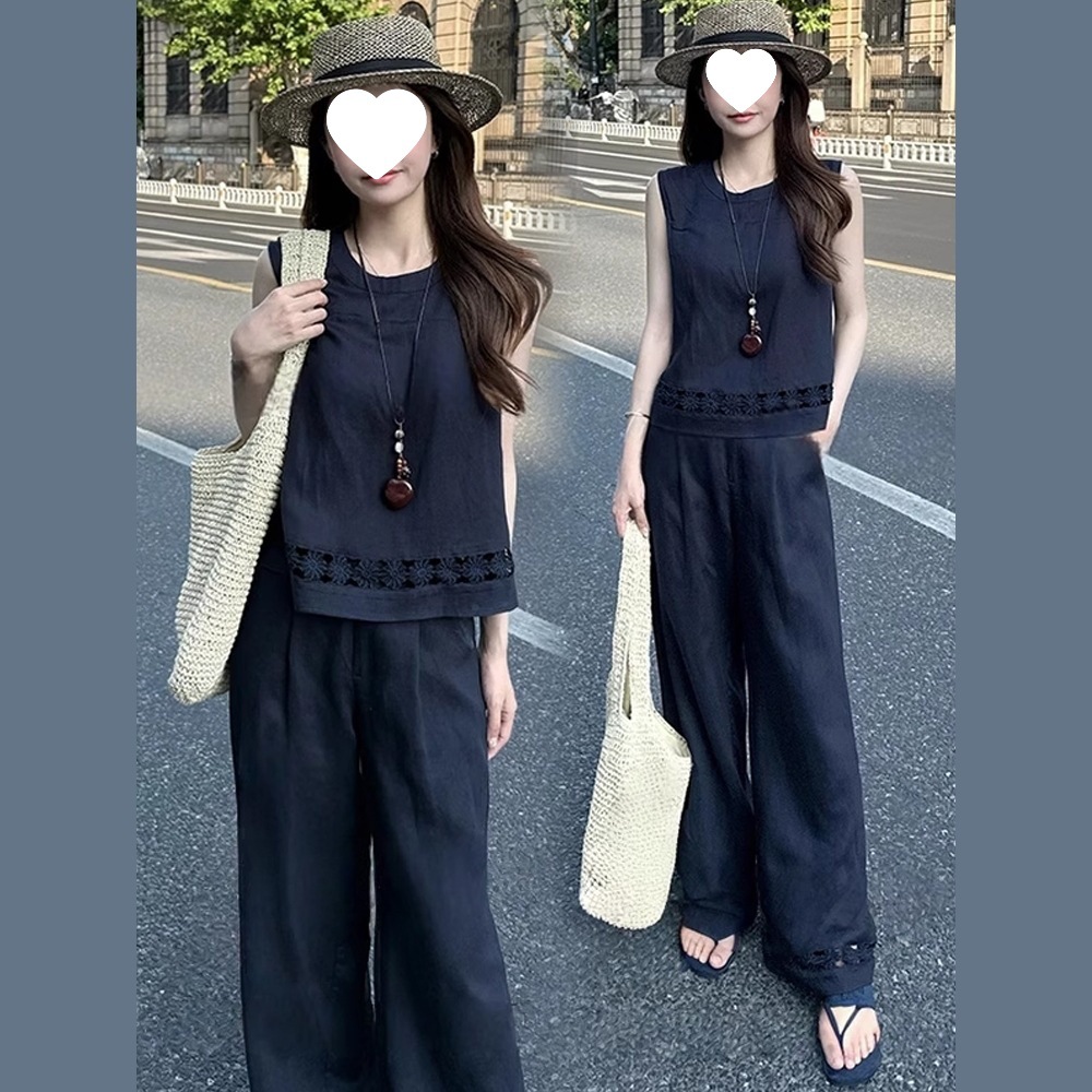今年流行特惠时尚套装女2025夏季新款洋气质显瘦复古无袖上衣