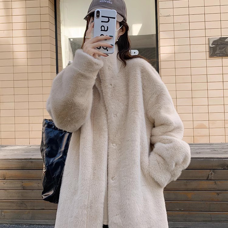 今年流行特惠【落日晚枫】仿水貂毛绒皮毛一体外套女中长款加厚