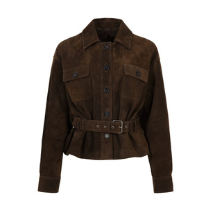 今年流行特惠HN5153真皮皮衣春季 山羊皮反绒廓形翻领复古收腰 新款