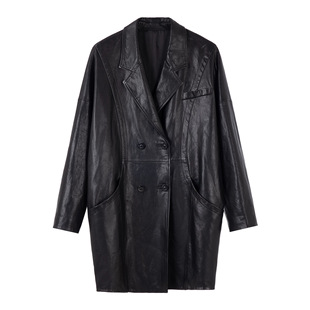 今年流行特惠真皮皮衣HN5211植鞣羊皮欧美风廓形翻领双排扣茧型