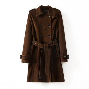 今年流行特惠真皮皮衣HN4123头层山羊反绒英伦风修身 气质双排扣中