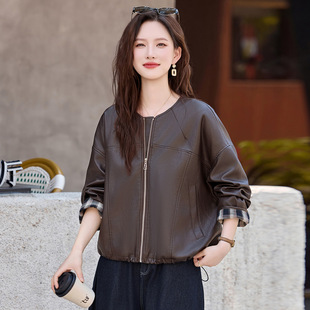 甜酷风时尚 新款 可拆卸格子连帽 皮衣外套2025秋季 今年流行特惠短款