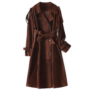 今年流行特惠真皮皮衣HN4217英伦风头层山羊反绒配腰带中长款 优雅