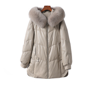 今年流行特惠绵羊皮衣女真皮外套常规连帽狐狸毛领90白鸭绒海宁