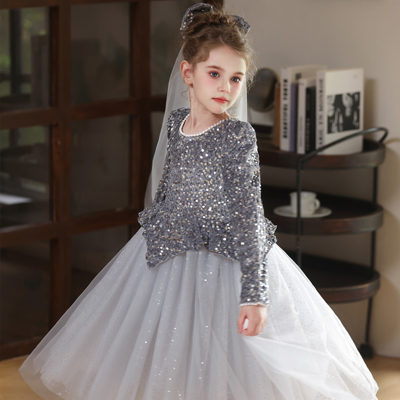 2025秋冬女童闪闪公主裙亮片裙生日裙礼服气质连衣裙仙女丝绒裙