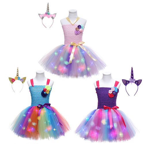 欧美童装儿童发光礼服蓬蓬裙