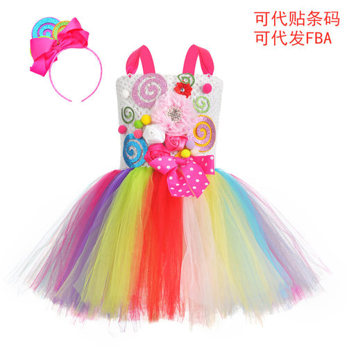 万圣节欧日韩服装童装棒棒糖果裙欧美童装儿童发光礼服蓬蓬裙衣裙