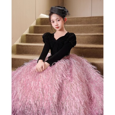 女童礼服高端轻奢小众女孩生日公主裙主持人儿童钢琴演奏演出服冬