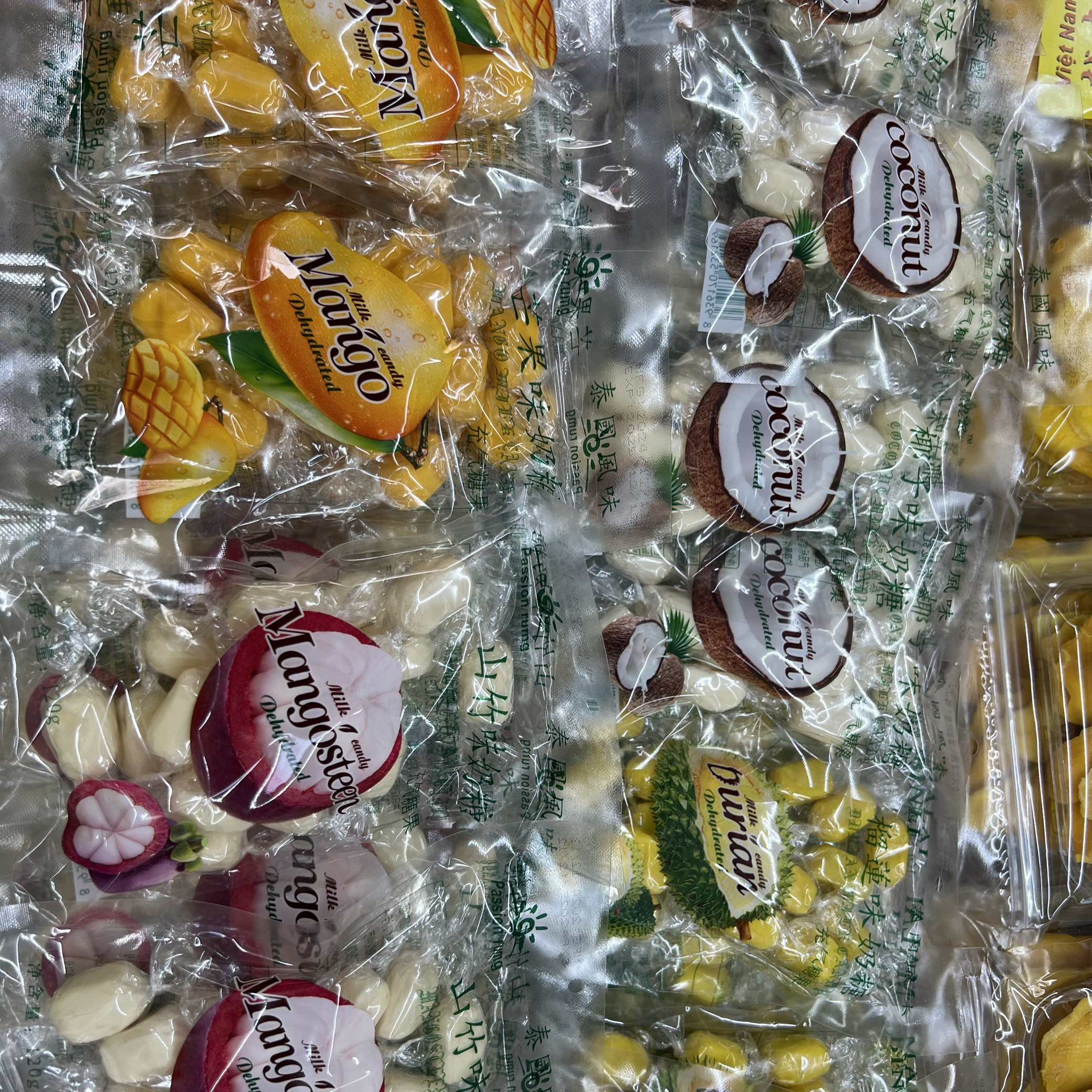 泰国风味休闲零食水果奶糖椰子味 榴莲味 山竹味 芒果味120克