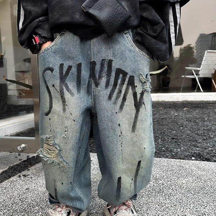 男童韩式破洞痞帅牛仔裤春秋宽松新款儿童百搭长裤休闲裤潮酷炸街