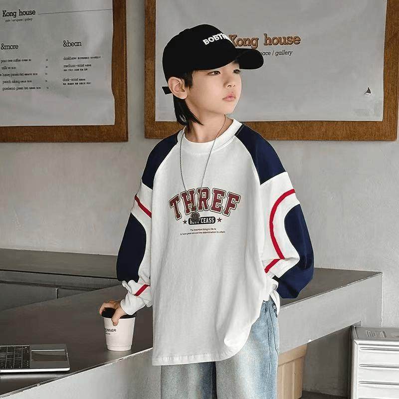 美式男童长袖T恤春秋2025痞帅儿童休闲运动纯棉炸街潮流上衣大童T,童装/婴儿装/亲子装,T恤,淘宝优惠券,粉丝福利购,淘宝优惠卷