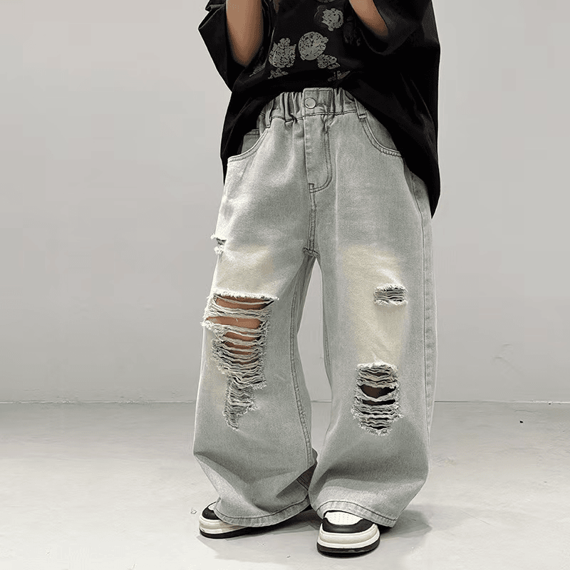 男童破洞牛仔裤春秋痞帅2025新款儿童直筒宽松炸街潮酷韩版长裤子