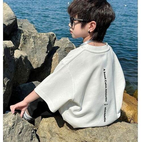男童夏季短袖T恤简约中大童男孩炸街时髦上衣纯棉宽松痞帅薄款潮t