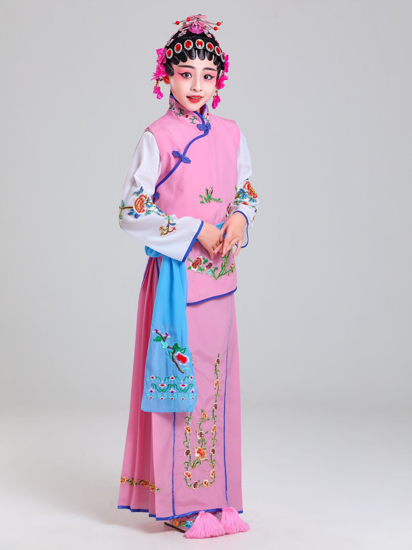 戏曲卖水京剧儿童戏服戏曲舞台演出服戏剧花旦小衣包小姐丫鬟坎肩