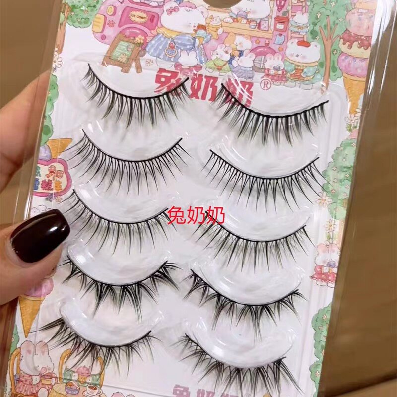 兔奶奶S02硬梗撑双眼皮混合5对装整条纤长上镜伪素颜淡韩妆假睫毛