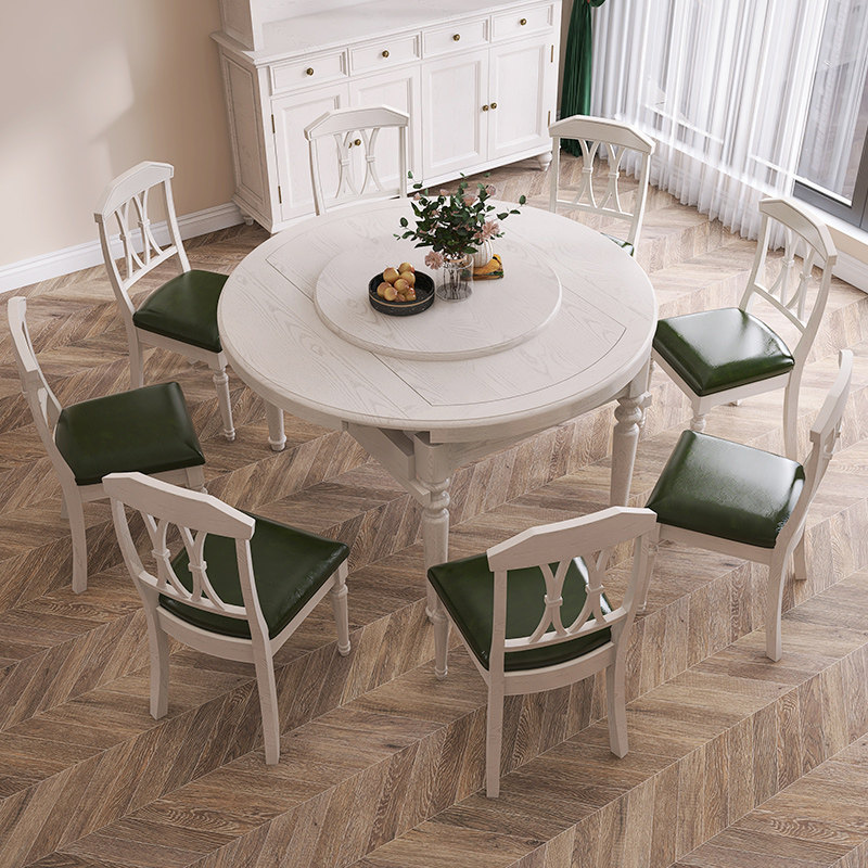 美式实木可伸缩餐桌多功能圆桌小户型4人6人吃饭桌子跳台桌椅组合