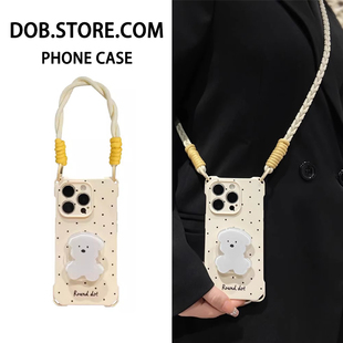 圆点小狗支架适用小米14pro手机壳K70新款红米note13/10/12pro软套K70K30斜挎带挂绳K50proK60可爱civi3女K40