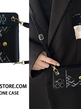 鱼鳞纹零钱卡包适用苹果16promax手机壳iphone14斜挎挂绳12/13pm女款67/8plus小众15pro时尚XR背带高级感软套